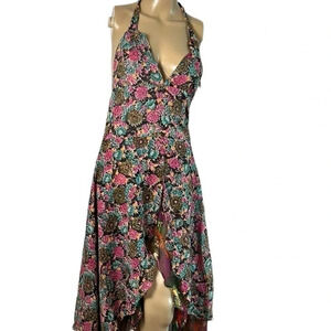 Vintage NWT halter dress M, pink,chiffon,sheer,fairy,romantic,gypsy,boho,coastal